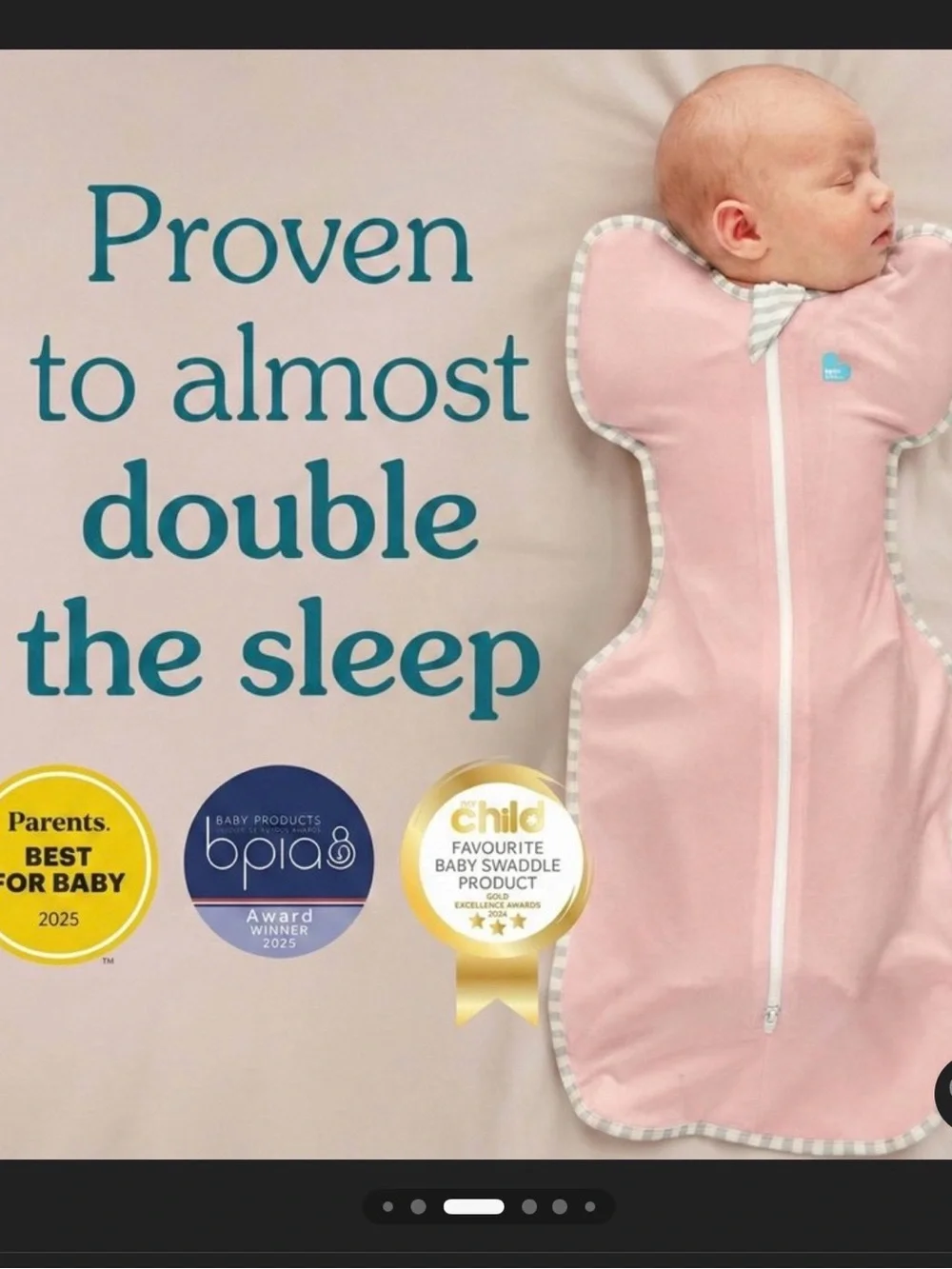 Love to Dream SwaddleMe Pink Infant Sleep Sack with Gray Trim - Zippered Swaddle